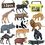 サファリ 動物おもちゃフィギュア、12個リアル ジャンボワイルドジャングル 動物の置物、大きいアフリカ動物園 動物フィギュア セットとライオン、象、キリン、プラスチック 動物 学ぶ おもちゃ 為に キッズ 幼児男の子女の子