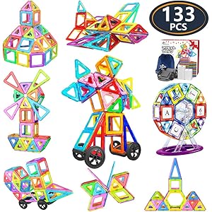 Jasonwell 133pcs マグネットブロック 磁気おもちゃ マグネットおもちゃ 磁石ブロック 子供 知育玩具 幼児 に 人気 の おもちゃ 女の子 おもちゃ 日本語バッケージ 磁石玩具 立体パズル ゲーム モデルDIY 積み木 ブロック おもちゃ キーズ 誕生日 ギフト クリスマス プレゼント 贈り物【数字カードとアルファベットカードなど含め】 収納ポーチ付き