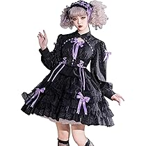 ゴスロリ　ロリータドレス　ゴシック風　 姫袖 お姫様 　森ガール 地雷系　JSK Amazon.co.jp: [CAWILXHA] ワンピース ロリータ 半袖 長袖 紫
