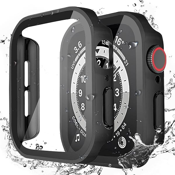 【2026新防水設計】LISAMER アップルウォッチ カバー Series 6 5 4 SE3 SE2 SE 44mm 対応 Apple Watch カバー防水 一体型 新デザイン 3D直角エッジ 超薄型 PC+ガラス素材 高透過率 高耐久 全面保護 装着簡単 耐衝撃 対応 Apple Watch ケース 44mm ブラック - 1