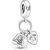 Pandora Moments Women's Sterling Silver Baby Bottle and Shoes Cubic Zirconia Dangle Charm for Bracelet