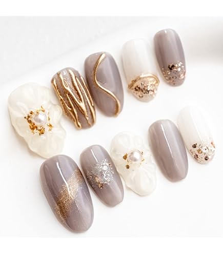 Amazon | 白無垢 ネイルチップ ぷっくりフラワー 和装 結婚式 和風 和