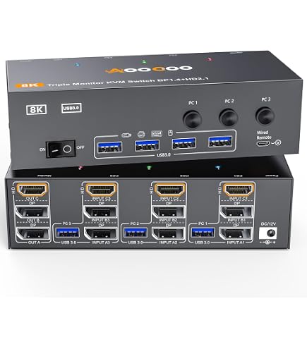 Amazon.co.jp: KCEVE 8K@60Hz USB3.0 KVMスイッチ 3入力2出力、ミラー