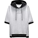 [foveitaa] 夏服 メンズ Tシャツ 半袖 無地 五分袖 パーカー メンズ おしゃれ 大きいサイズ カットソートップス フード付き インナー ゆったり カジュアル プルオーバー