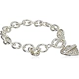 GUESS Womens Pave Heart with Logo Banner Charm Toggle Bracelet