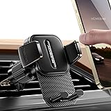 スマホホルダー 車 ACMEZING 車 スマホスタンド【業界初金属製二重フック+炭素繊維パネル】カー用品 車載スマホホルダー エアコン 吹き出し口 携帯ホルダー 安定性拔群 スマホ 車用 ホルダー 背面ボタン 片手操作 車載ホルダー 360度回転 