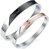 Fintier クローバー 刻印「Your smile make me happy」 Czダイヤモンド 入り サージカルステンレス ペア バングル カップル ブレスレット レディース メンズ