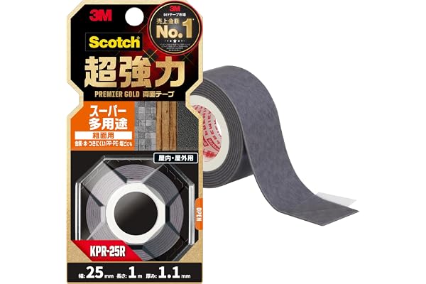 3M スコッチ 超強力両面テープ プレミアゴールド スーパー多用途 粗面用 幅25mm長さ1m KPR-25R