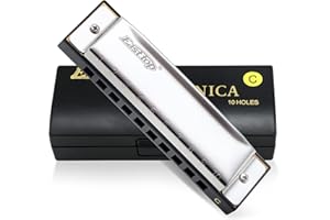 East top Harmonica 10 Holes Silver Blues Diatonic Harmonica Harp Mouth Organ Key of C For Kids, Beginners, Professional, Students