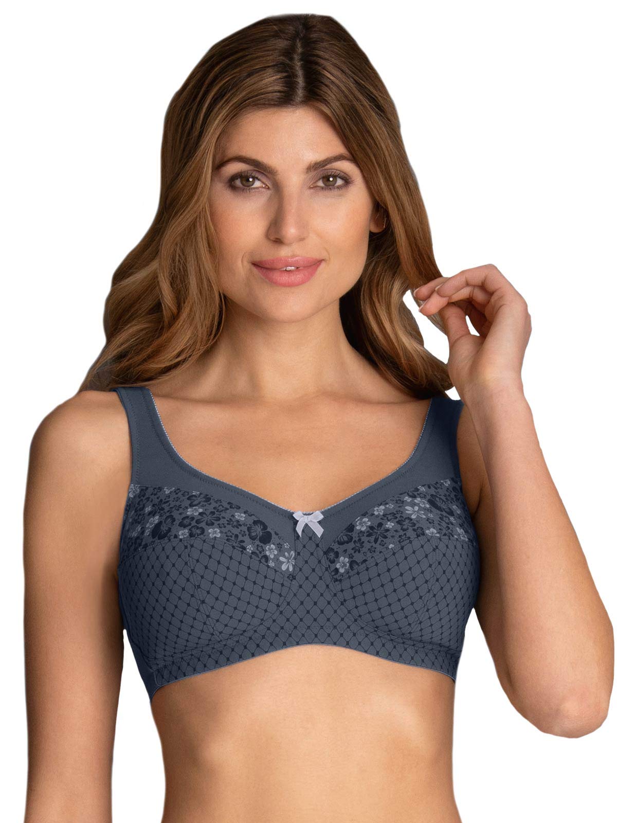 Anita Women's Comfort Lucia Non-Wired Bra - Black Embroidered Petal Design, Soft Wide Straps, Size 44C