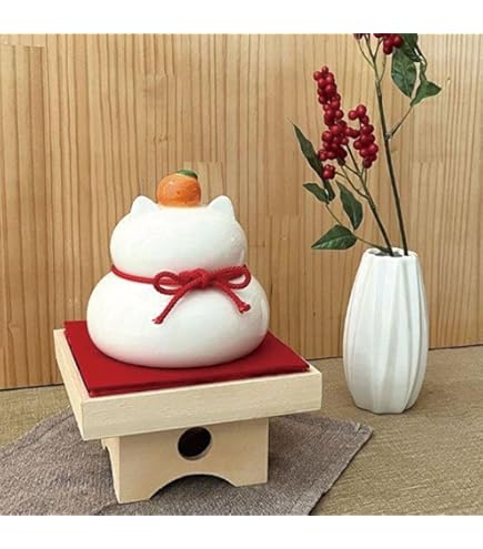 Amazon.co.jp: デコレコーポレーション 陶器の猫鏡餅 ホワイト S DK