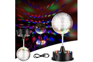 ミラーディスコボール ライトモーター付き 5インチ 吊り下げ 回転ディスコボール パーティー装飾 5rpm 3つのライトカラーと18個のLED吊り下げとテーブル2 ウェディングバー クラブバンド ステージ KTV ホームグラッドバースデー用 (ブラッ