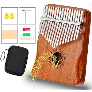 カリンバ 17キー 親指ピアノ Kalimba アフリカ楽器 操作簡単 初心者向け アカシア木製(KOA) ナチュラル C 調 音調調節可能 チューナーハンマー 収納バッグ付き
