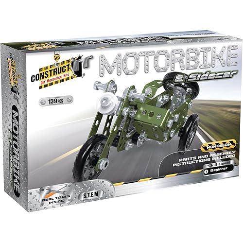Construct IT Motorbike and Side Car – 139-Piece STEM Metal Construction Kit – Build Your Own Sidecar Motorcycle Model – Engin