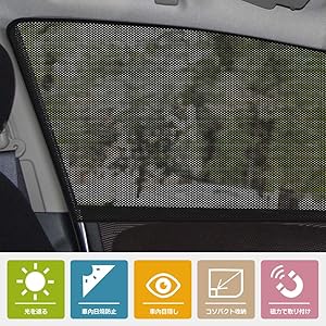 車中泊用カーテン マグネット式 サンシェード UVカット率95% 三重暗幕でUVカット 磁石貼付 メッシュタイプ 直射日光 紫外線対策(前席 2枚)