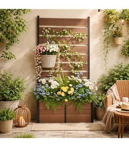 Amazon | ウッドフェンス 目隠し 人工木 プランターフェンス 90×150cm