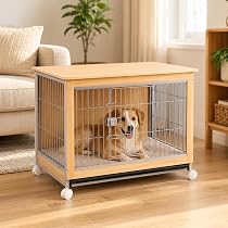 Amazon | N&S ドッグケージ 木製 犬用 ペットケージ 室内用 Lサイズ 外