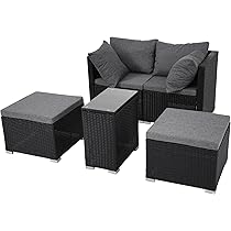 Amazon｜ラタン調 ガーデンファニチャー 5点 積み重ねて収納できる  