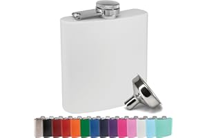 Clear Water Home Goods - 6 oz Powder Coated Stainless Steel Hip Flask - Wedding Party - Groomsman - Bridesmaid (Matte White, 
