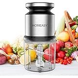 HOMEASY フードプロセッサー 1台4役（刻む/混ぜる/潰す/砕く） 600ML フードチョッパー ステンレス4枚刃 300Wハイパワー 省スペース 調理家電 コンパクト 軽量 簡単操作 水洗い可能 シルバー