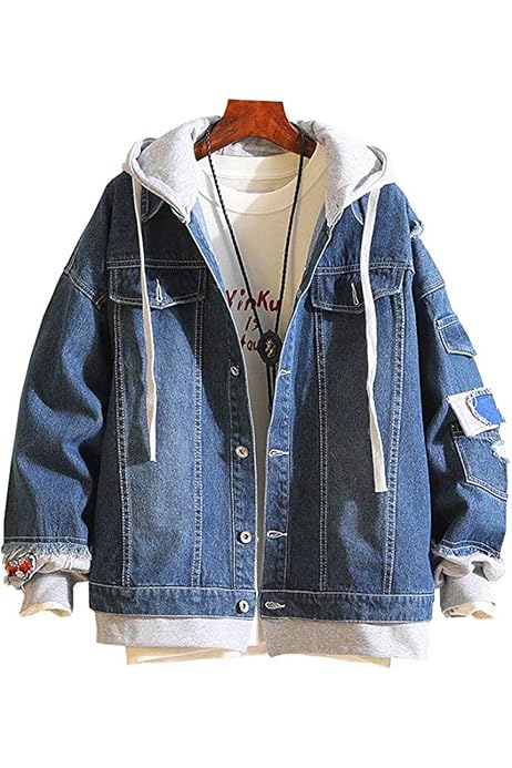 Lavnis Men's Denim Hoodie Jacket Casual 