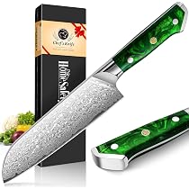 三徳包丁 ダマスカス包丁 刃渡り175mm, キッチン用 ブルー樹脂