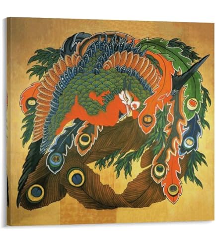 葛飾北斎　織絵画 Amazon.co.jp: BiblioArt Series 葛飾北斎『八方睨み鳳凰図』 A5