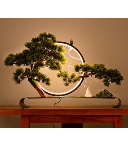 LEDライト付き盆栽風置物 Amazon｜KOKUMON 人工盆栽 家の装飾用リアルフェイク樹木 LED ライト