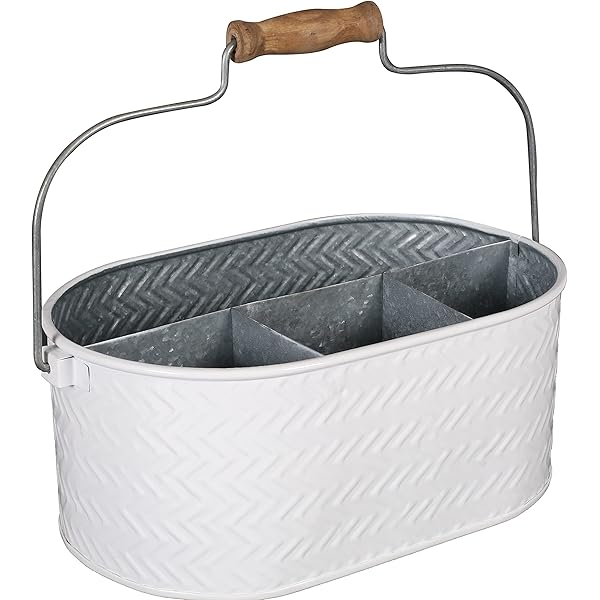 NIKKY HOME Galvanized Metal Caddy With Compartments, Farmhouse Utensil