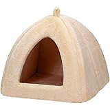 PetStyle ペットベッド 犬 猫 ベッド 冬 おしゃれ ハウス 暖かい ペット ふわふわ ボア 犬用ベッド ネコベッド 洗える ピラミッドハウス Lサイズ (秋冬/クリーム)