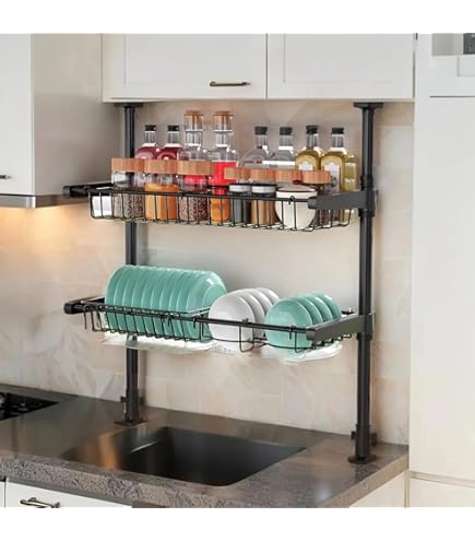 Amazon｜水切りラック 突っ張り バスケット式 高さ68-110cm調節