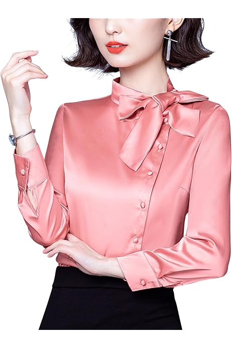 ピンク サテン 長袖シャツ リボン付き Amazon | [WEEHOOPAN] サテンブラウス レディース 長袖 シャツ 結び