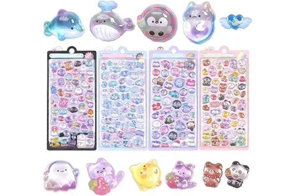 Chaojibao 第一世代 中空 ぷくぷくシール 可愛い 4枚セット 立体 ごほうびシール DIY用 キラキラな 女の子 デコシール 日記帳用 貼り付け可能 手芸用品 (4個) [並行輸入品]