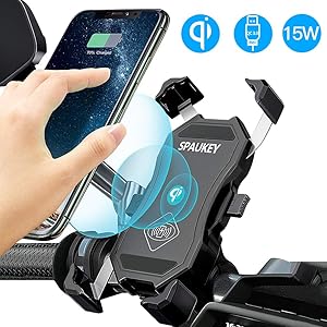 ASCバイクスマホスタンド QI 15W ワイヤレス充電 スマホホルダー【Qiワイヤレス充電/USB充電切替】オートバイホルダー360度回転 IP66防水USB QC 3.0急速充電スタンド iPhone/android/Samsung Galaxy/Sharp/LG対応可能