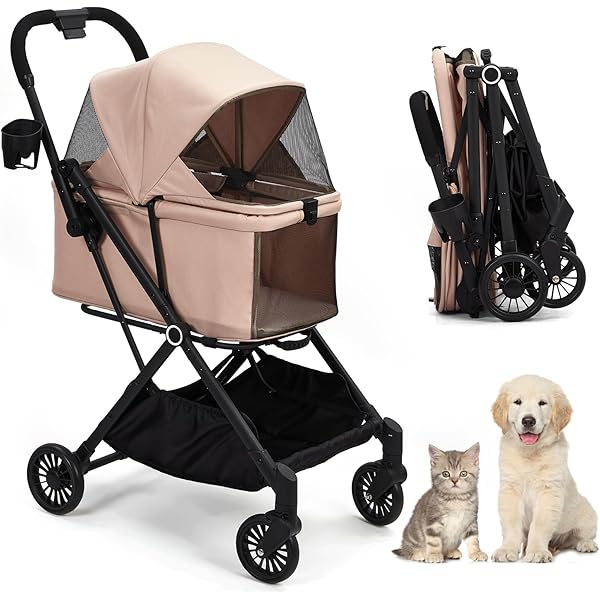 新品　ペットカート　対面式　分離式　犬用品　4輪　ベージュブラック ペットカート 対面式 分離式 2way 折りたたみ 多頭 中型犬 小型犬 4輪