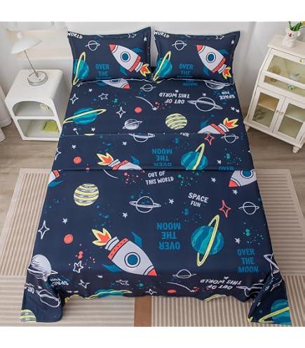 Microfiber Kids Bedding Beeweed Twin Size Kid Comforter Set – Space ...