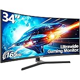 Gawfolk 34 inch ultrawide Curved Gaming Monitor, UWQHD 3440x1440, 1500R Curvature 165hz Refresh Rate Curved Computer Screen w