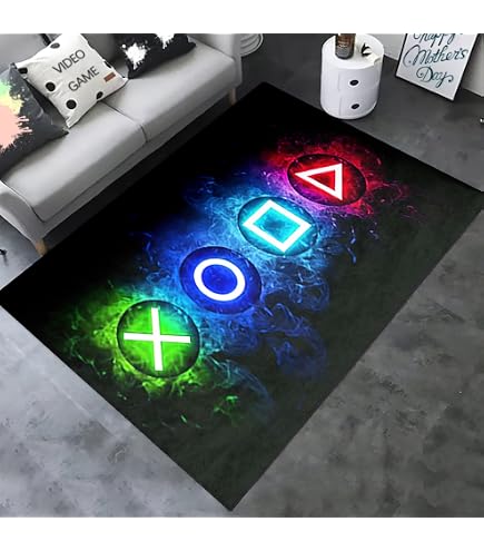 PlayStation ラグマット Amazon | PlayStation Square Rug - Playstation Controller Icons
