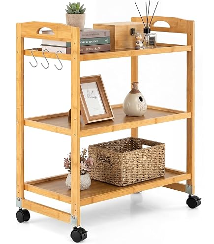 Amazon.co.jp: 【Qyber】竹製収納ワゴン 竹製収納カート キッチン