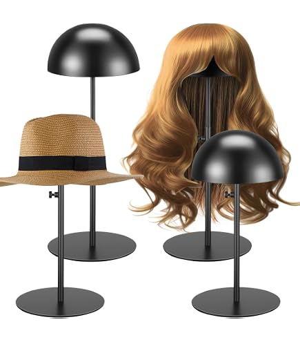 Queens Verstellbarer Hut- & Perückenständer Aus Metall – Kuppel-Design, Schwarz, Höhe 30–50 Cm