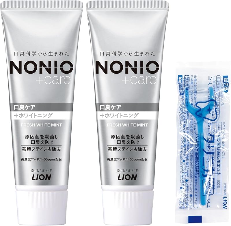 【Amazon.co.jp限定】NONIO(ノニオ) プラス ホワイトニング [医薬部外品] ハミガキ 130g×2個+フロス付き 歯磨き粉 高濃度フッ素 (1450ppm配合) 口臭