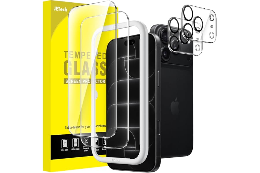 JETech Screen Protector + Camera Lens Protector for iPhone 18 Pro Max | 2+2 Pack, Scratch Resistant, 9H+ Tempered Glass Film,