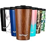 mottego (モッテゴー) 真空断熱 ステンレス タンブラー ふた付き 保温保冷 マグ ボトル (ダークウッド, 350ml)