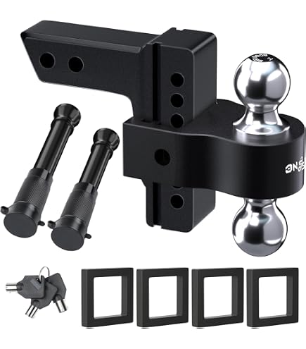 KEMIMOTO Adjustable Trailer Hitch - 6" Drop/Rise, Fits 2" Receiver, With 2" & 2-5/16" Balls & Locking Pins For Trucks, UTV, ATV