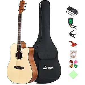 Donner DAG-1C アコースティックギター カッタウェイ 右利き 初心者セット (ソフトケース&チューナー付き) (41インチ)
