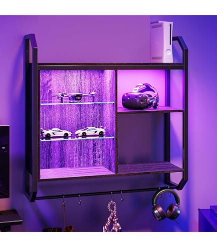 Amazon｜Rolanstar コーナーシェルフ LEDライト付き ブラック 5段収納