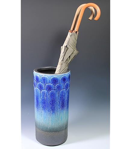 信楽焼傘立て青ガラス面取り ポイント3倍]信楽焼 陶器 傘立て 青ガラス 面取 傘たて スリム
