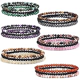 CASDAN 18 PCS 4mm Mini Semi-Precious Gemstones Beaded Bracelets for Women Men Healing Stone Bracelet Crystal Beaded Bracelet 