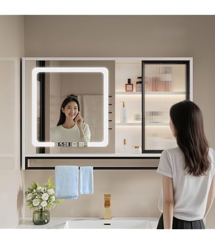 Amazon.co.jp: HUFIREHU ミラーキャビネット、洗面鏡、LEDバスルーム