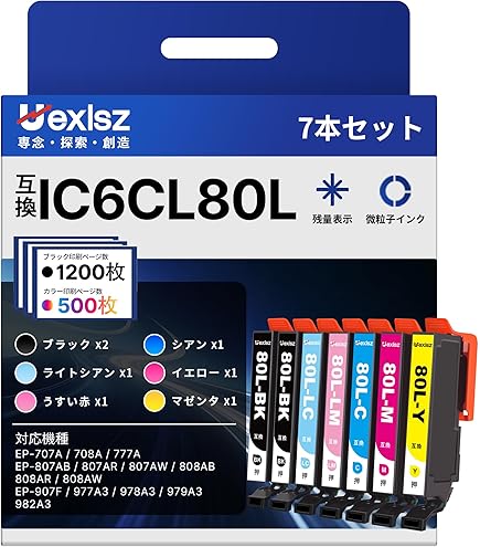 Epson EP-807AW用 インクカートリッジセット Amazon.co.jp: EP-807AW インク エプソン プリンター IC80L 6色セット